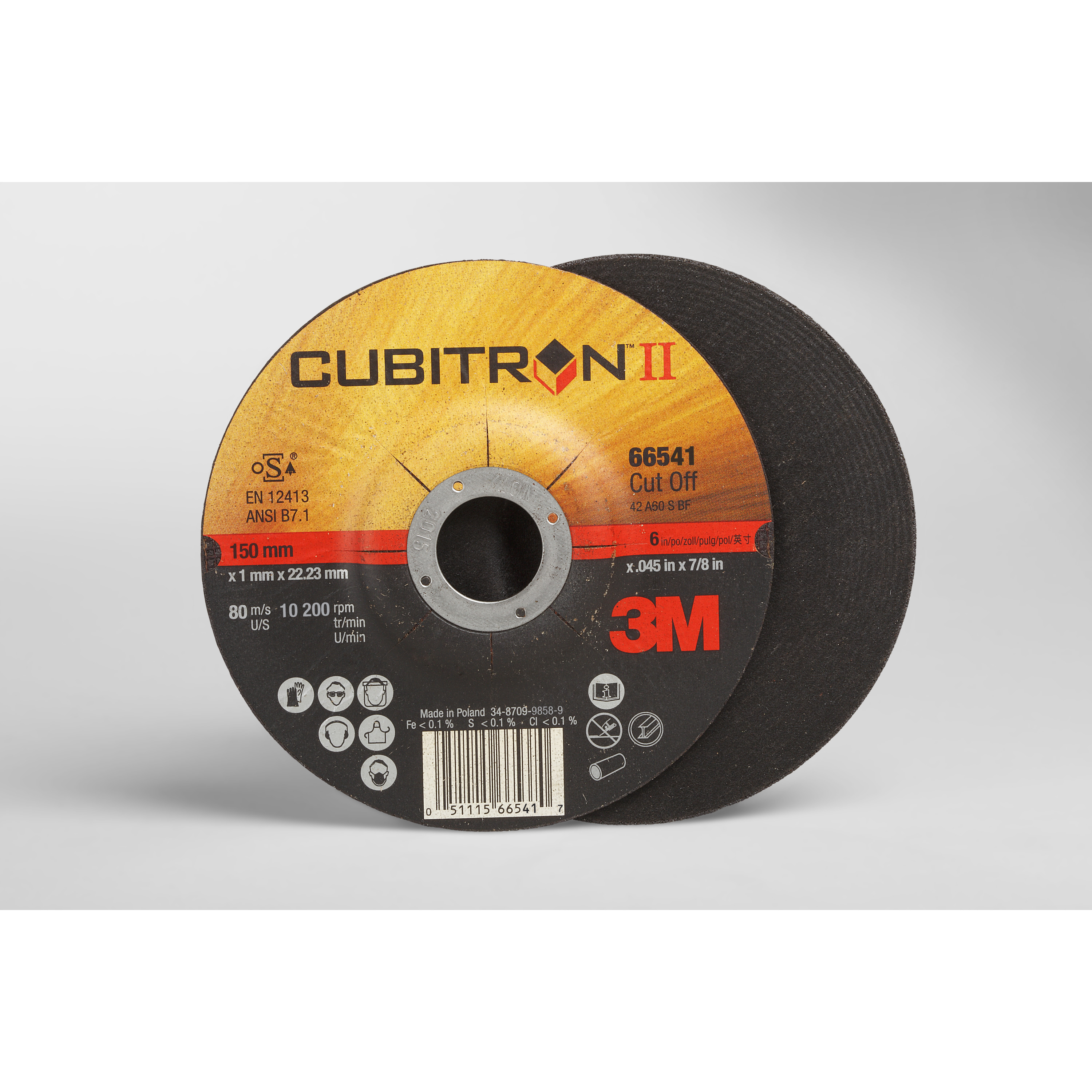 3M™ Cubitron™ II Cut-Off Wheel, 66541, T27, 6 in x .045 in x 7/8 in, 25 per inner, 50 per case